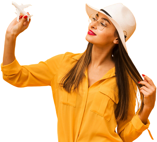 a woman holding a toy airplane