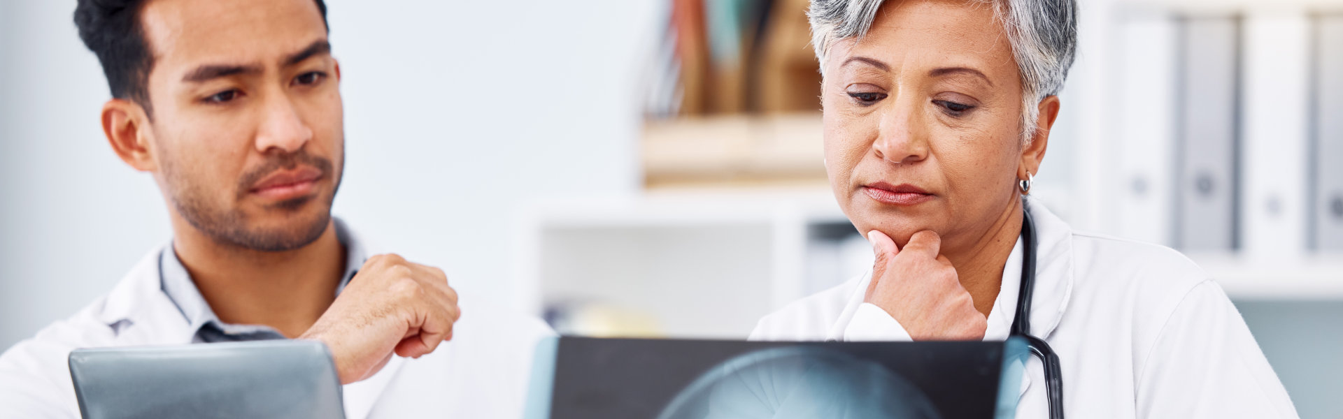 surgeon team, review picture with anatomy in hospital